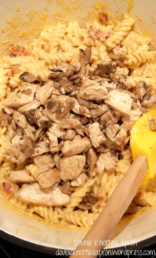 Loaded Mac and Cheese - Add Chicken and Mushrooms - Double Knotted Apron